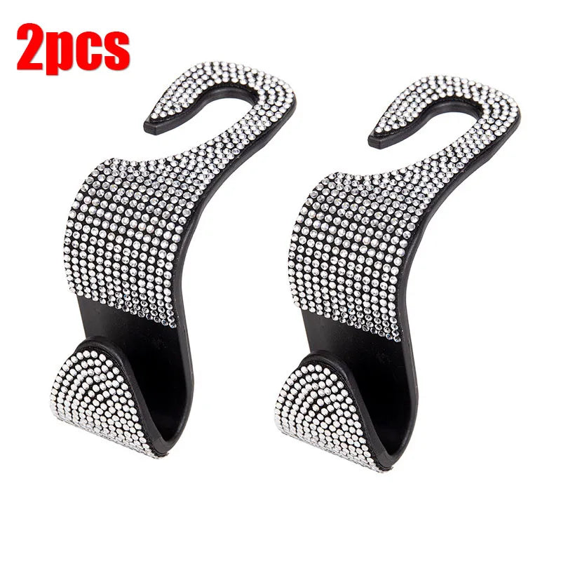 2Pcs Bling Diamond Car Seat Back Hook Hanger